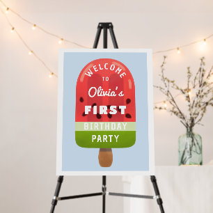 Cute Watermelon Popsicle First Birthday Welcome Foam Board