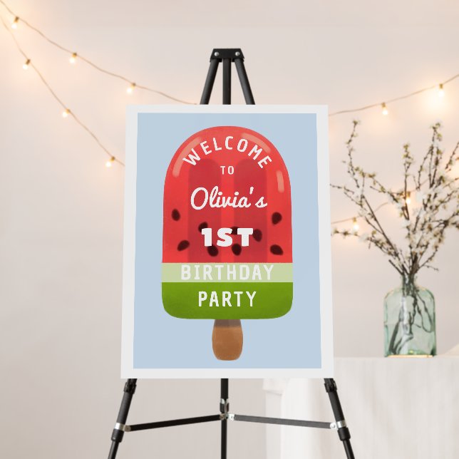 Cute Watermelon Popsicle First Birthday Welcome Foam Board (In Situ (Stand))