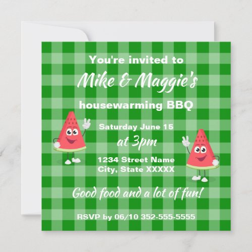 Cute Watermelon Printable Housewarming BBQ Invitation