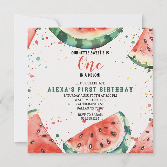 Cute Watermelon Pun First Birthday Invitation (Front)