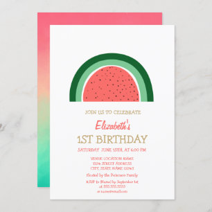 Cute Watermelon Rainbow Birthday Invitation