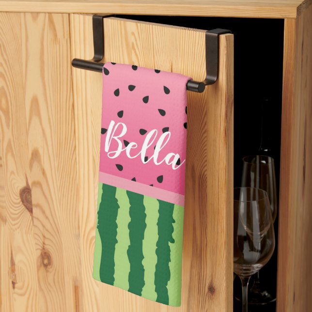 Cute Watermelon Rind and Seeds Personalized   Kitchen Towel (Thirds Fold)