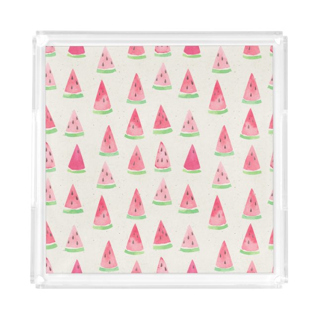 Cute watermelon: seamless watercolor pattern. acrylic tray (Front)