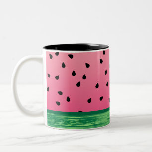 Cute Watermelon Seed Rind Pink Green Two-Tone Coffee Mug