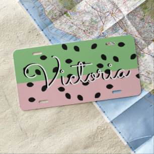 Cute Watermelon Seeds Green Pink License Plate