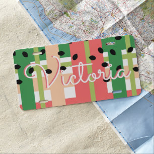 Cute Watermelon Seeds Plaid License Plate