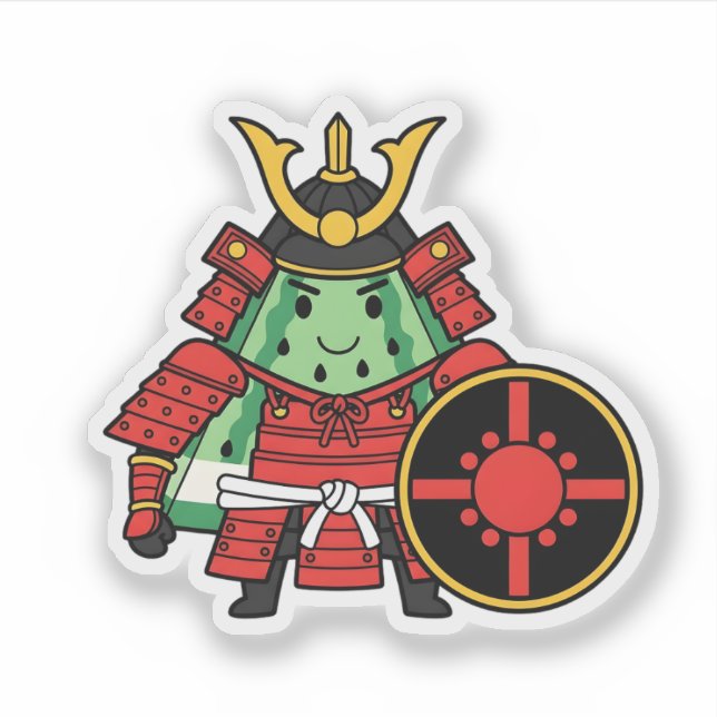 Cute Watermelon Shogun Samurai Warrior Illustratio Sticker (Front)