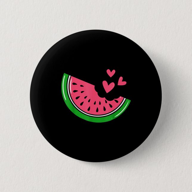 Cute Watermelon Slice Bitten With Hearts Summer Button (Front)