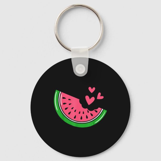 Cute Watermelon Slice Bitten With Hearts Summer Keychain (Front)