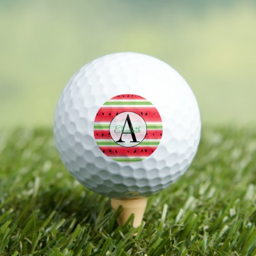 Cute Watermelon Stripes Monogram Golf Balls