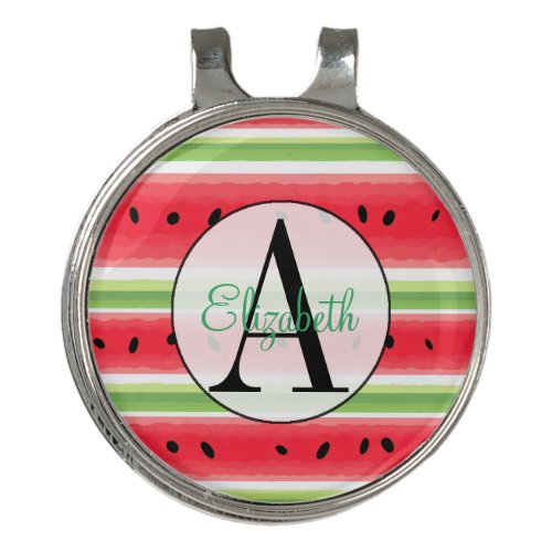 Cute Watermelon Stripes Monogrammed Golf Hat Clip