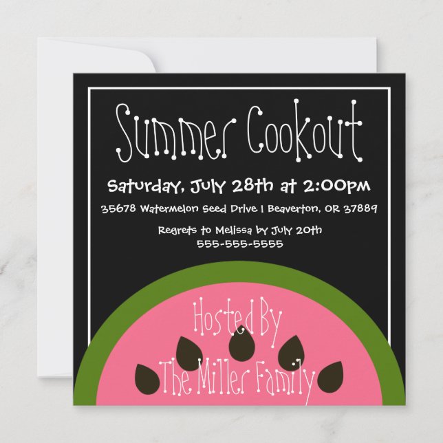Cute Watermelon Summer BBQ Cookout Invitation (Front)