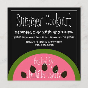 Cute Watermelon Summer BBQ Cookout Invitation