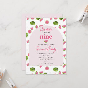Cute Watermelon Summer Pink Girl Birthday Invitation