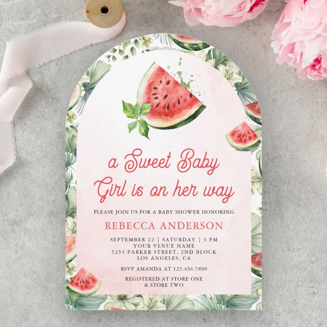 Cute Watermelon Sweet Baby Girl Arch Baby Shower Invitation (Creator Uploaded)