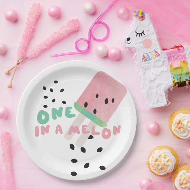 Cute Watermelon Turning One in a Melon    Paper Plates (Party)