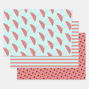 Cute Watermelon Umbrella Pattern Matching Wrapping Paper Sheets