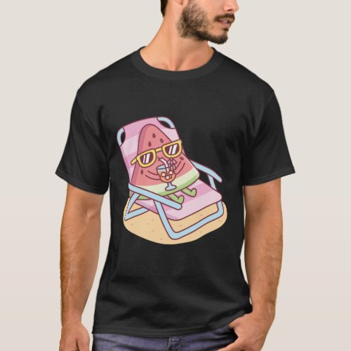 Cute Watermelon With Sunglasses Chilling On Beach T_Shirt