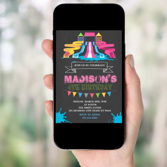 Cute waterpark birthday party invitation (Front Digital)