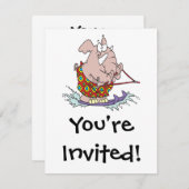 cute waterskiing elephant cartoon invitation (Front/Back)