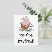 cute waterskiing elephant cartoon invitation (Standing Front)