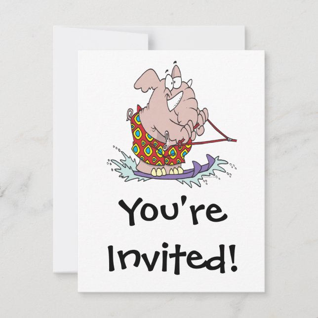 cute waterskiing elephant cartoon invitation (Front)