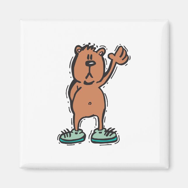 cute waving bear in sneakers magnet (Front)