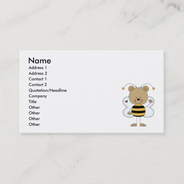 cute waving bumble bee bear business card (Front)
