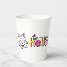 Cute Waving Cat Hello Colorful Party Paper Cup