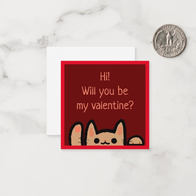 Cute Waving Cat Valentines Note Card (Front/Back In Situ)