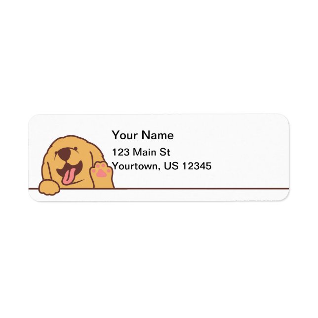 Cute Waving Golden Retriever Dog Label (Front)