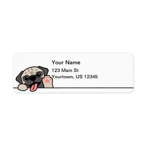 Cute Waving Pug Dog Label