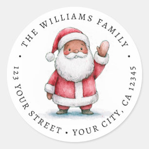 Cute waving Santa Christmas return address Classic Round Sticker