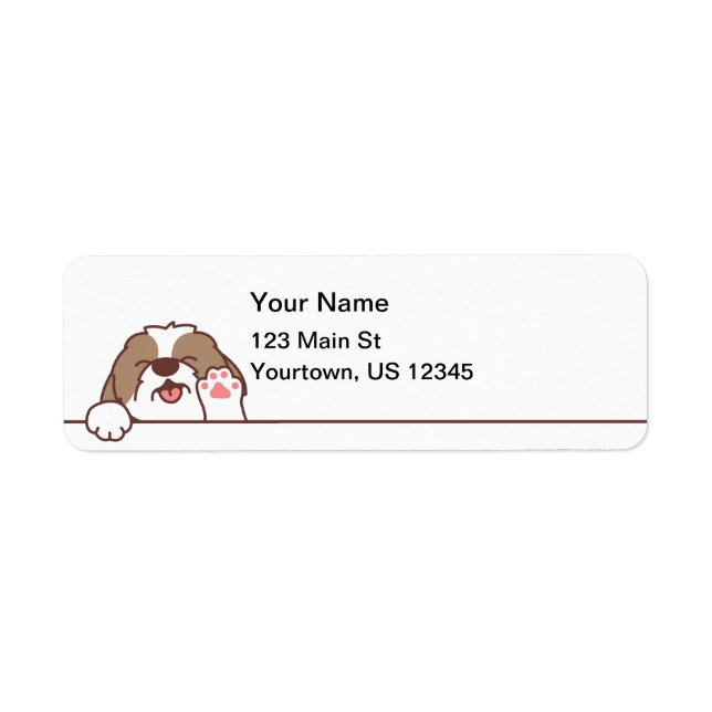 Cute Waving Shih Tzu Dog Label (Front)