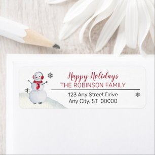 Cute Waving Snowman Happy Holidays Family Label