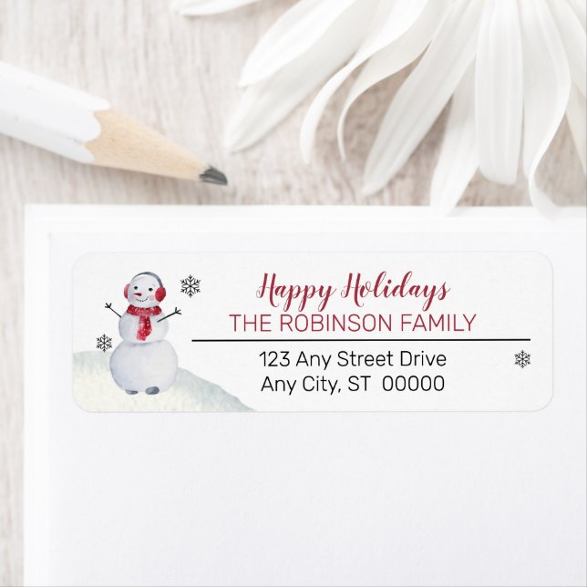 Cute Waving Snowman Happy Holidays Family Label (Insitu)