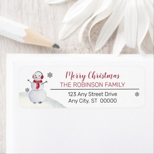 Cute Waving Snowman Merry Christmas Family Label