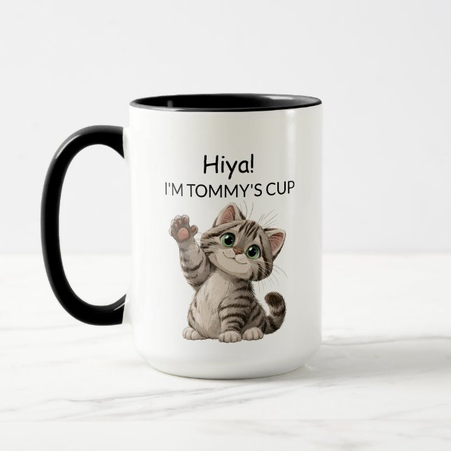 Cute Waving Tabby Kitten Cat Mug | Personalized (Left)