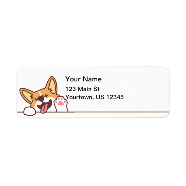 Cute Waving Welsh Corgi Dog Label (Front)