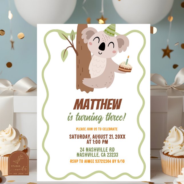 Cute Wavy Koala Boy Birthday Invitation (Creator Uploaded)
