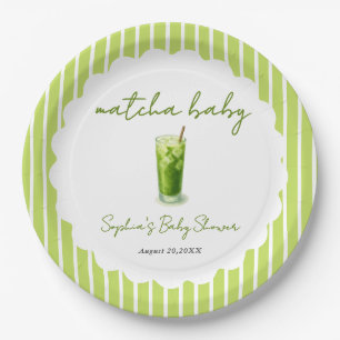 Cute Wavy Matcha Baby Green Modern Baby Shower Paper Plates