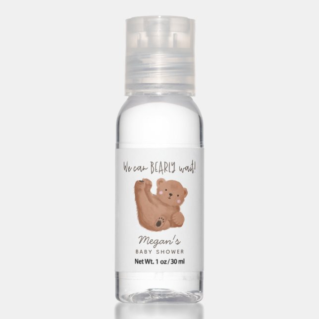 Cute We Can Bearly Wait Baby Shower Hand Sanitizer (Front)