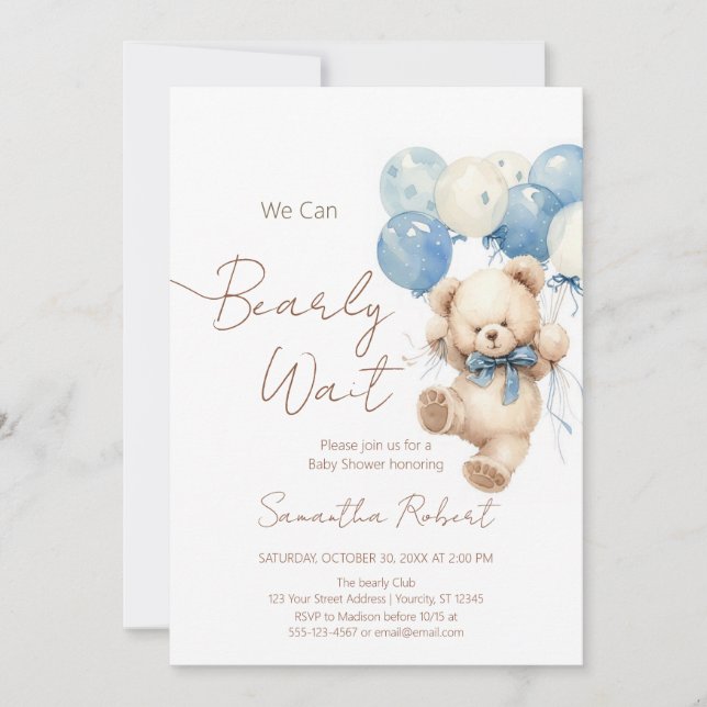 Cute We Can Bearly Wait Baby Shower Invitation (Front)