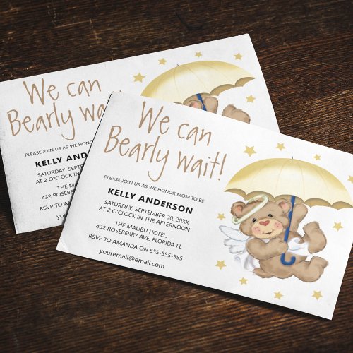 Cute We Can Bearly Wait baby shower Invitation