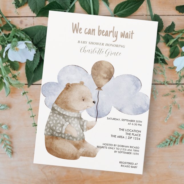 Cute We Can Bearly Wait Baby Shower Invitation (Creator Uploaded)