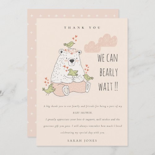 Cute We Can Bearly Wait Bear Birds Baby Shower Thank You Card