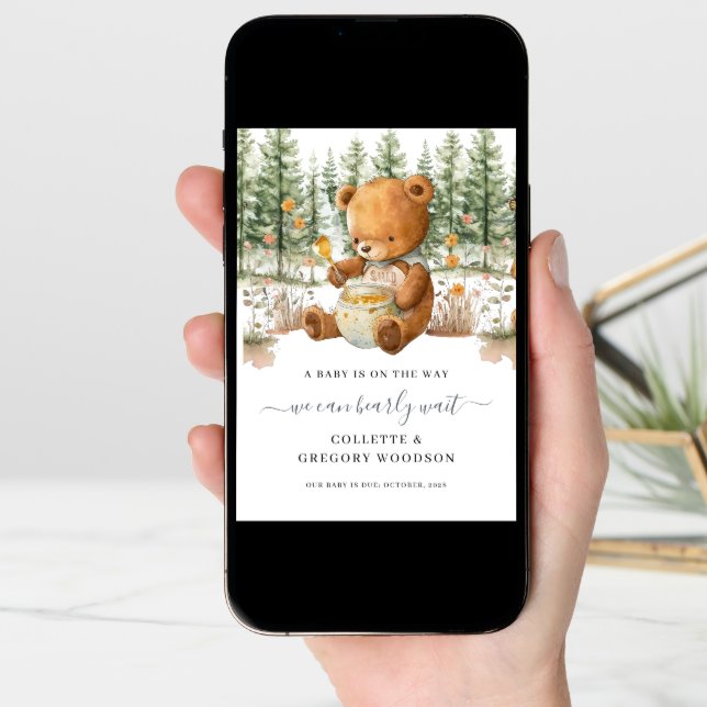 Cute We Can Bearly Wait Bear Honey Pregnancy  Announcement (Front Digital)