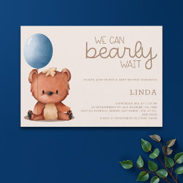 Cute We Can Bearly Wait Boy Baby Shower Invitation