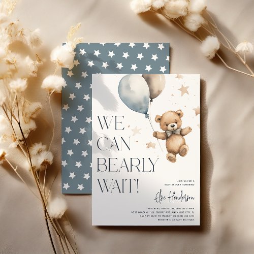 Cute We Can Bearly Wait Boy Baby Shower Invitation