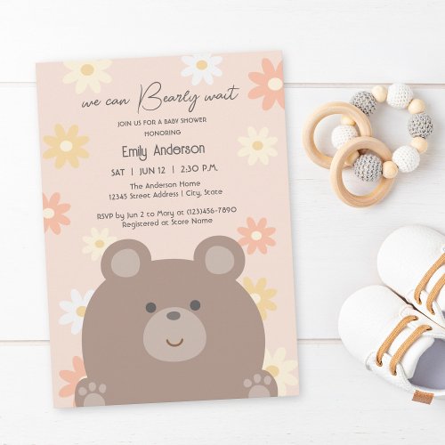 Cute We Can Bearly Wait Gender Neutral Baby Shower Invitation